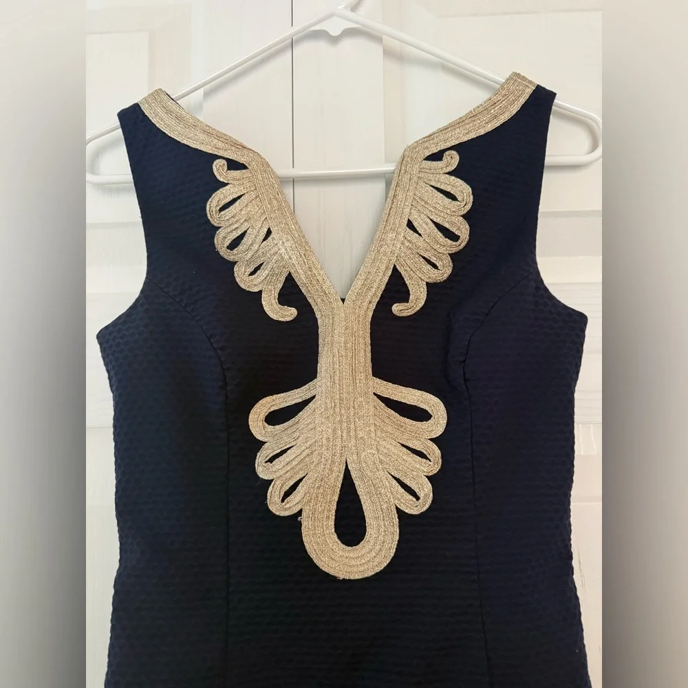 Lilly Pulitzer Janice Shift Dress Navy Blue Gold Women’s Size 0 Vacation - Picture 3 of 8